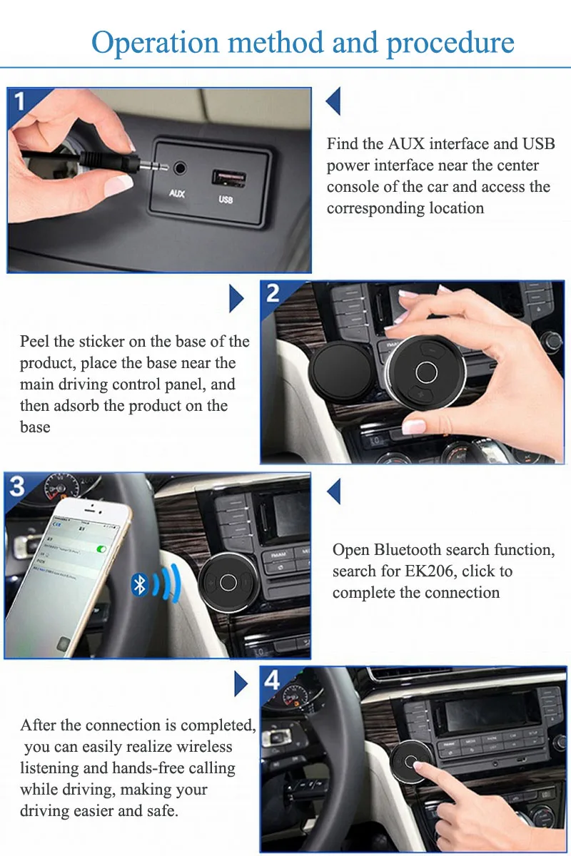 JaJaBor Bluetooth Car Kit Handsfree Calling AUX 3.5MM Music Audio Player Bluetooth Audio Adapter Music Receiver with USB Power