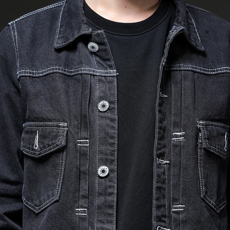 Новые 2018 г. черный Мужская джинсовая куртка возраст модный сезон Оптовая молодой