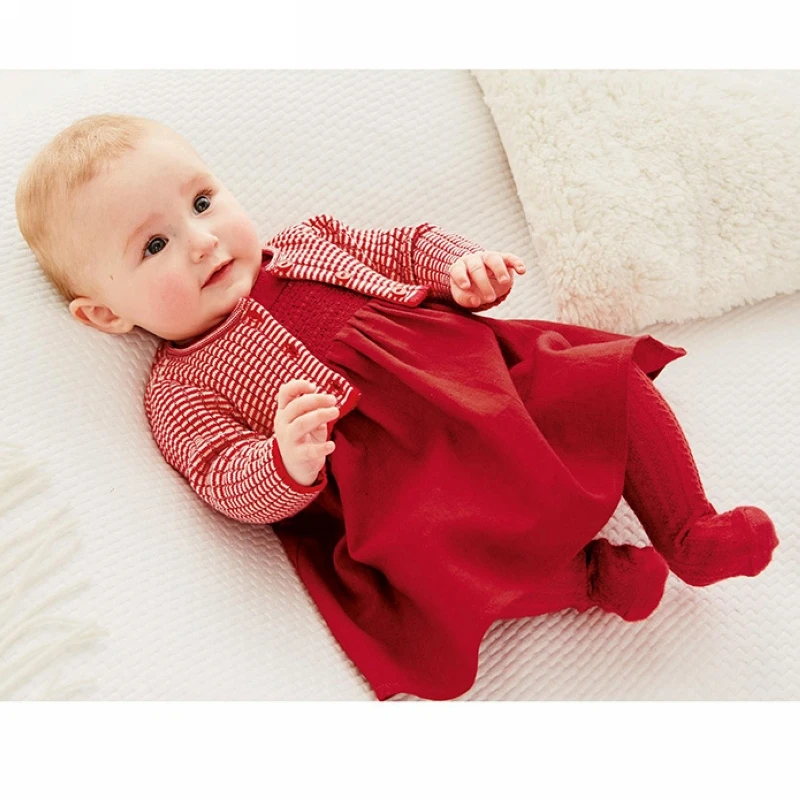 Платье для маленьких девочек красный вязаный свитер кардиган + Хлопковое платье