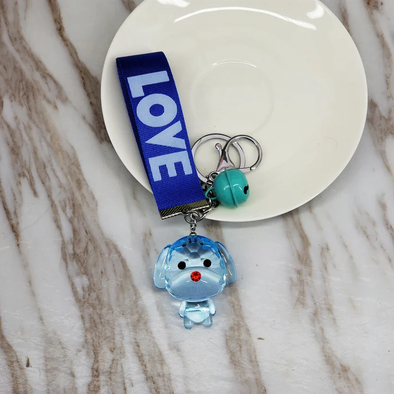 The dog -Sky blue New cute resin acrylic animal bear, puppy, rabbit, color ribbon with bell cute temperament key ring pendant bag car pendant - Цвет: The dog -Sky blue