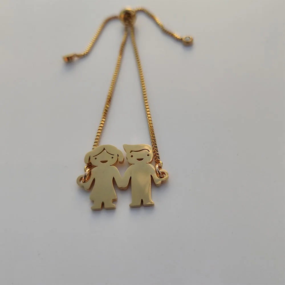 Boy Girl Gold Индивидуальные Близнецы Парные браслеты выгравированное имя Дата нержавеющая сталь браслеты выбрать ребенка девочка мальчик Подарки Для Семьи - Окраска металла: Boy Girl Gold