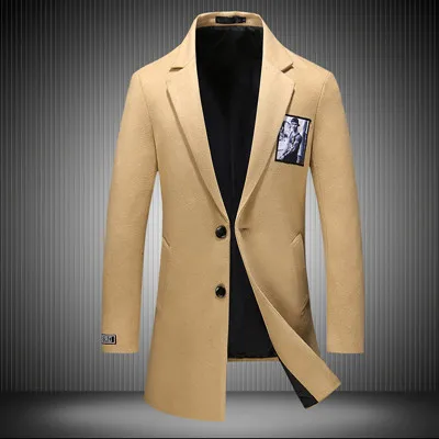 F12 Khaki Новая мода, мужское шерстяное теплое осенне-зимнее шерстяное пальто, мужская деловая Повседневная тонкая ветрозащитная куртка, длинное корейское пальто для мужчин - Цвет: F12 Khaki