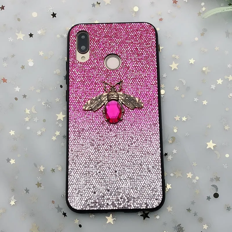Pink Градиент Блестящий 3D пчелки чехол для huawei Коврики 20 10 P30 20 Lite Pro P Smart на Honor 8C 8X7X10 9 V10 играть Nova 4 3i Y9 Y7 Y6 - Цвет: Pink