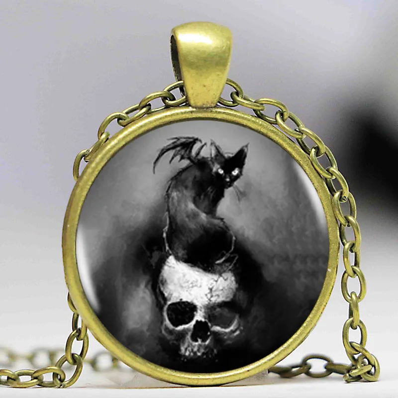 Женское ожерелье с подвеской в виде кота на черепе|choker necklace|pendant chokernecklace glass |