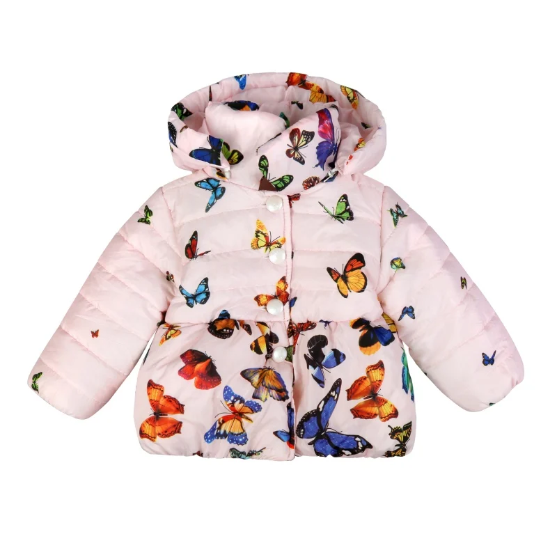 Зимнее теплое пальто из мягкого хлопка с бабочками для маленьких девочек