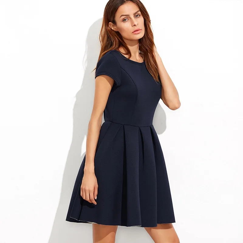 Винтаж Империя Спинки Партия Dress Женщины Выдалбливают Лето Коротким Рукавом