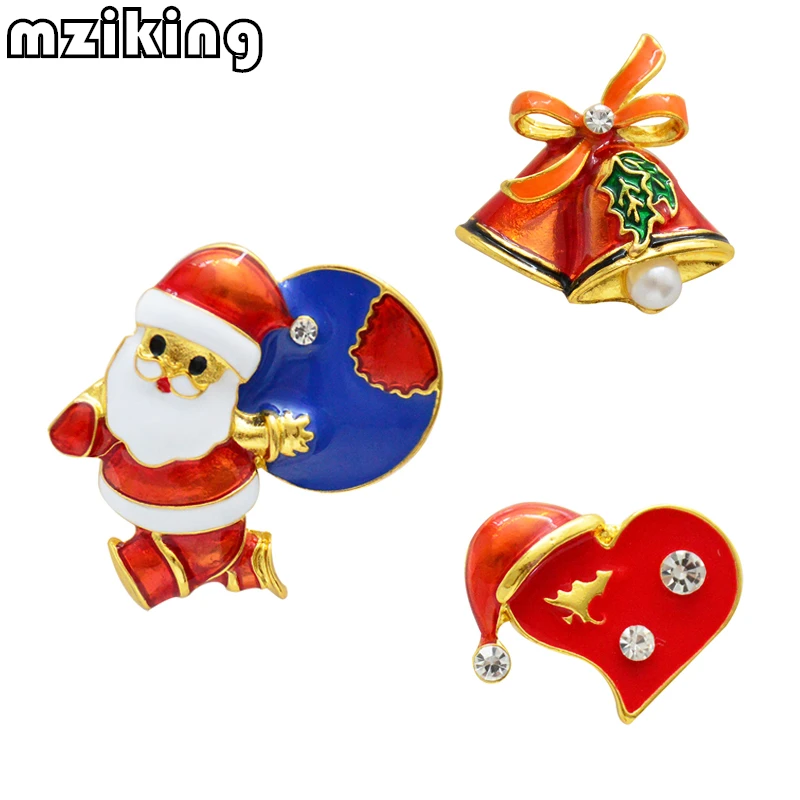 

2022 Christmas 3 pcs/set New Bell Heart Brooches Pin Set Crystal Enamel Collar Badge Pin Homme Broaches Clothing Accessories