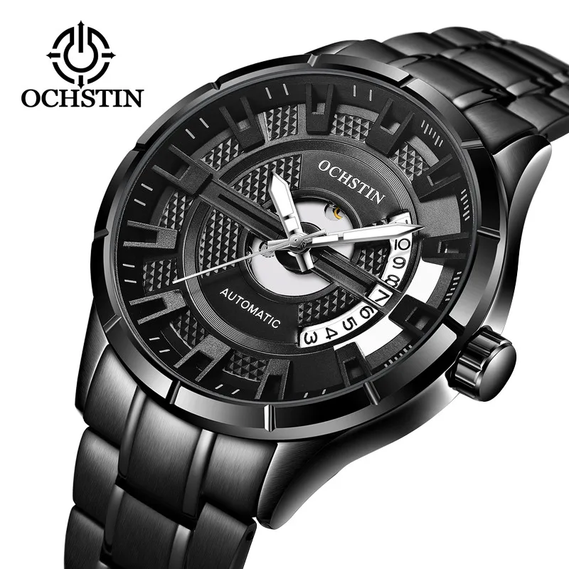 

Часы Relojes Hombre мужские, модные спортивные автоматические механические часы, мужские часы из черной стали, роскошные брендовые водонепроница...