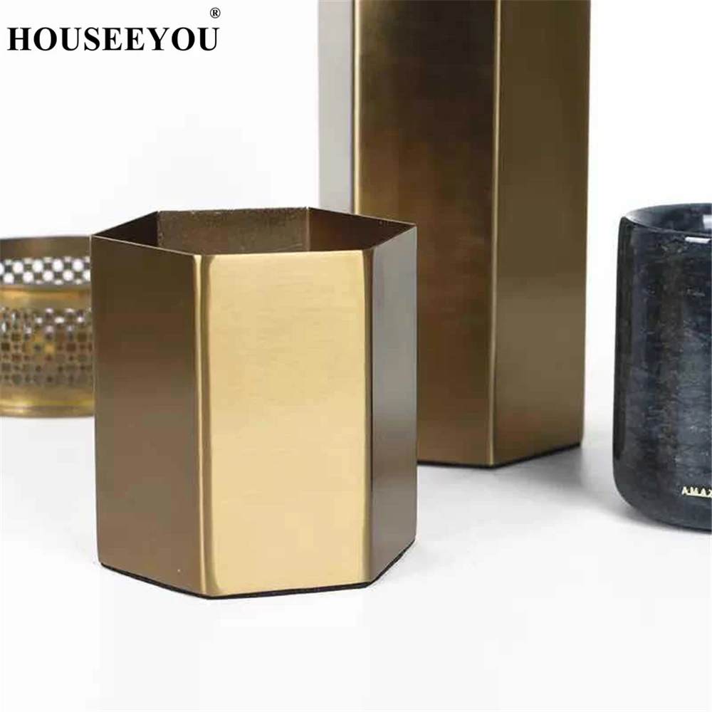 Скандинавская шестиугольная металлическая ваза для цветов с медным покрытием
