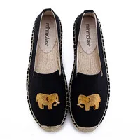 MInmclas/Новинка; Alpargatas Espadrilles; удобные женские повседневные тапочки с рисунком; дышащие льняные парусиновые тапочки из конопляной ткани для девочек - Цвет: Черный