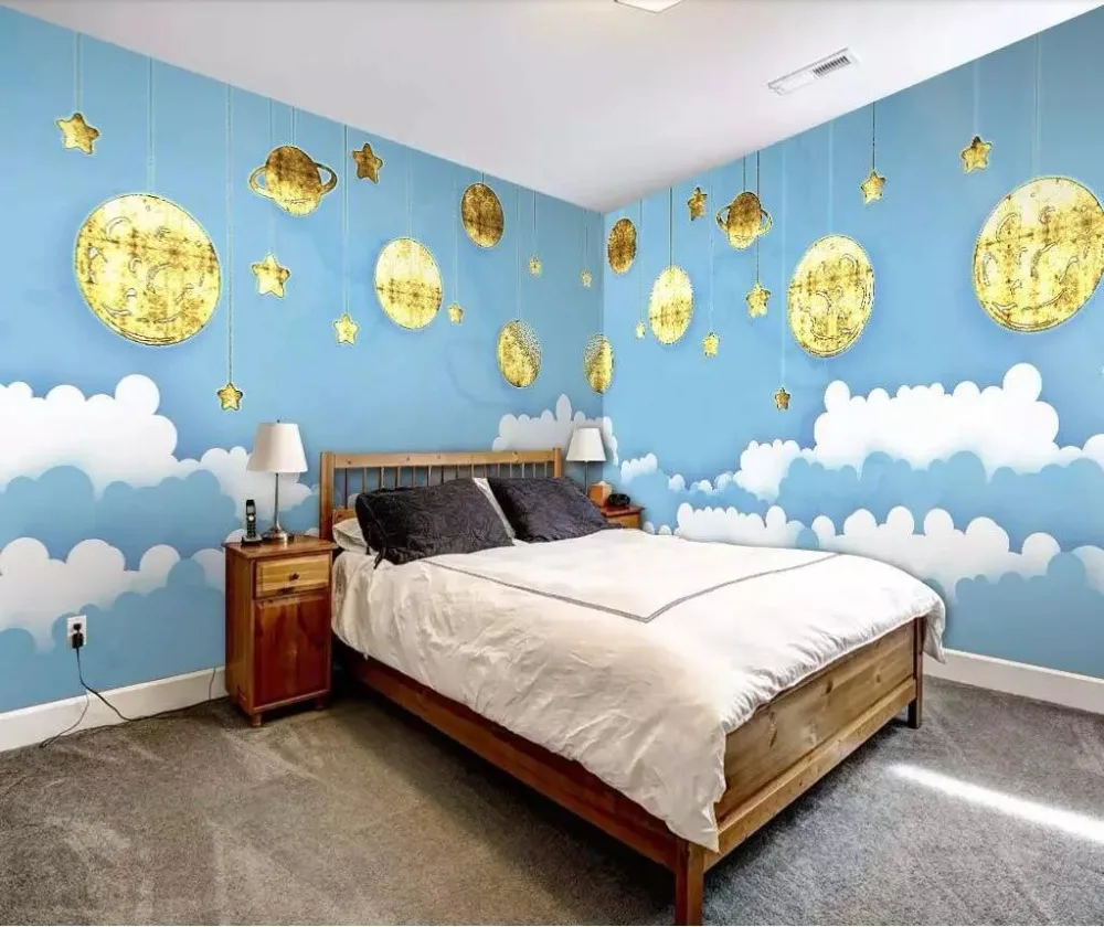 Современная Милая Детская комната голубое здание облако весь дом на заказ фон