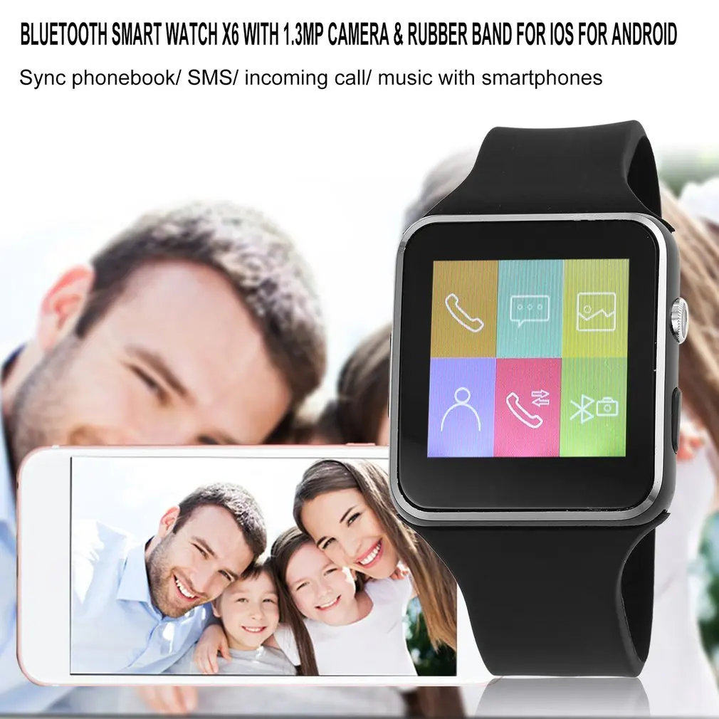 Bluetooth Смарт часы телефон X6 Smartwatch наручные для Ios Android с камерой|Мужские