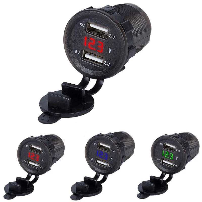 5V 2.4A+ 2.4A лодка мотоцикл автомобиль USB зарядное устройство разъем вольтметр прикуриватель автомобильный адаптер зарядного устройства с двойным USB Voltage12v-24V