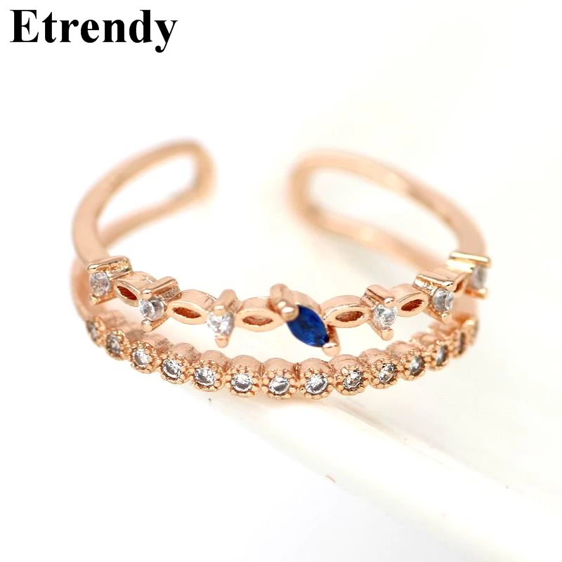

Women's Fashion Ring For Fingers Adjustable Double Layers Rings Jewelry Rose Gold Color Delicate Party Accessories Bijoux Gift