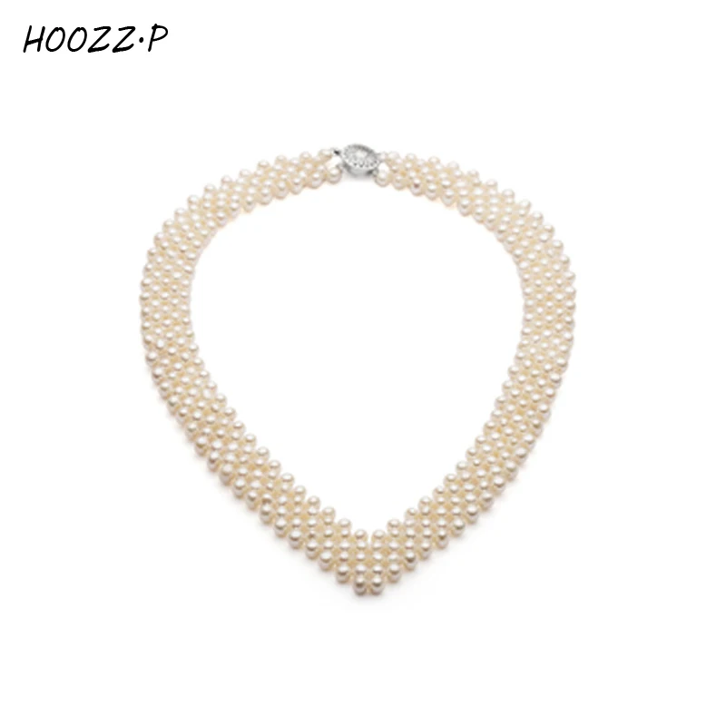 

HOOZZ.P 4-45mm High Quality White Freshwater Cultured Pearl Necklace in V-Neck Wedding Women Multilayer Necklace