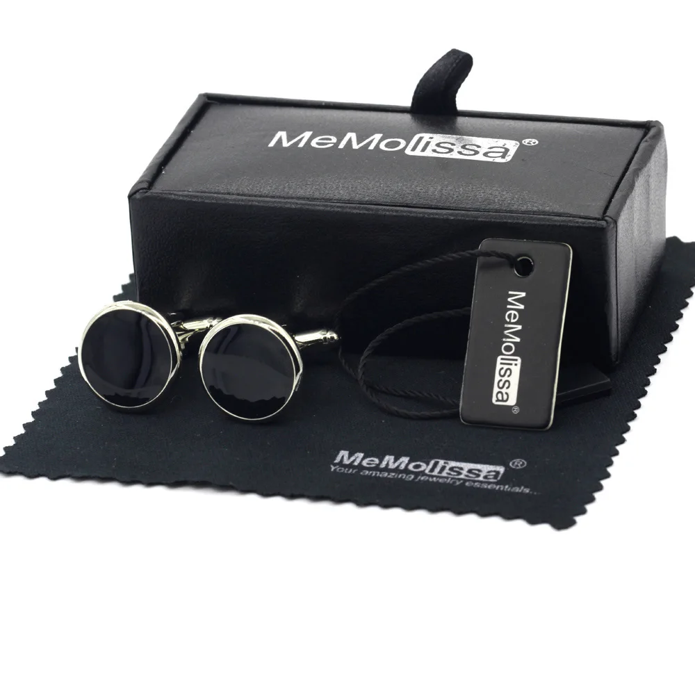 

MeMolissa Display Box Exquisite Black Round Cufflinks Mature Men's Business Cufflinks Bouton De Manchette Free Tag & Wipe Cloth