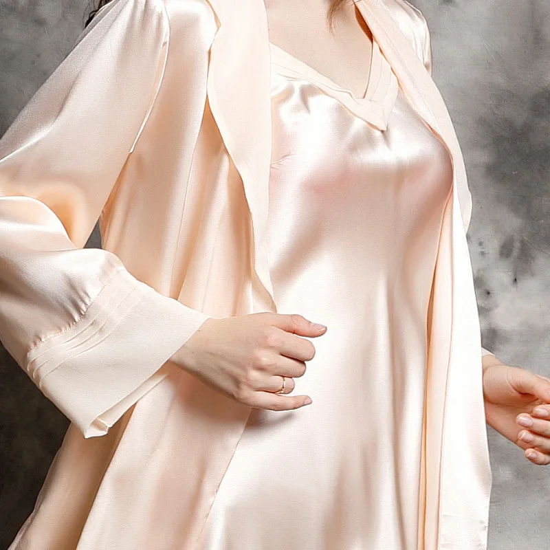 Брендовая Сексуальная женская шелковая ночная рубашка набор халатов из двух