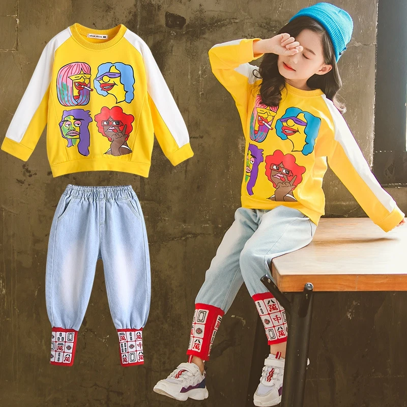 Детские костюмы весенняя одежда для девочек комплекты одежды свитер с героями