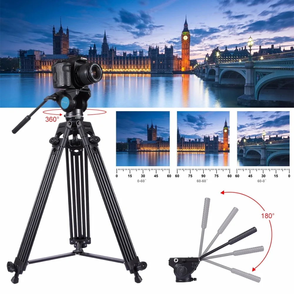 Puluz Heavy Duty видеокамера Алюминий сплав штатив с жидкости Перетащите штатива для Canon Sony цифровых зеркальных фотокамер Nikon SLR Камера