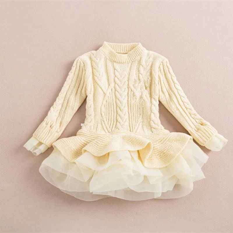 2018 Kid Autumn Winter Knitted Sweater Girl Long Sleeve O-Neck Pullover Sweaterdress Child School Cute Candy Color Knitwear | Детская