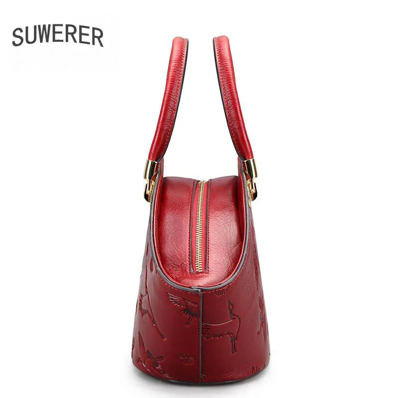 Мягкая сумка из натуральной воловьей кожи роскошная женская с тиснением Cran