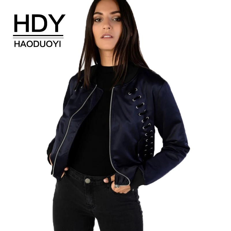 Женская уличная куртка HDY Haoduoyi синее повседневное облегающее пальто на молнии с