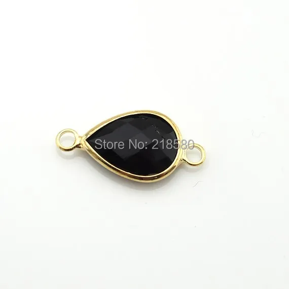 

MBC0018 Faceted Black Crystal Bezel Connector Pendant Gold or Silver Bezel Charm 13mmx18mm