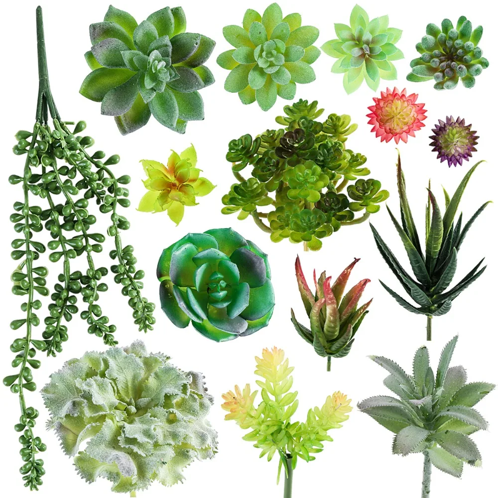 

15pcs/set DIY Artificial Succulents Bonsai Plant Fake Succulents Flower Vase Floral Arrangement Mini Table Decor Garden Tool
