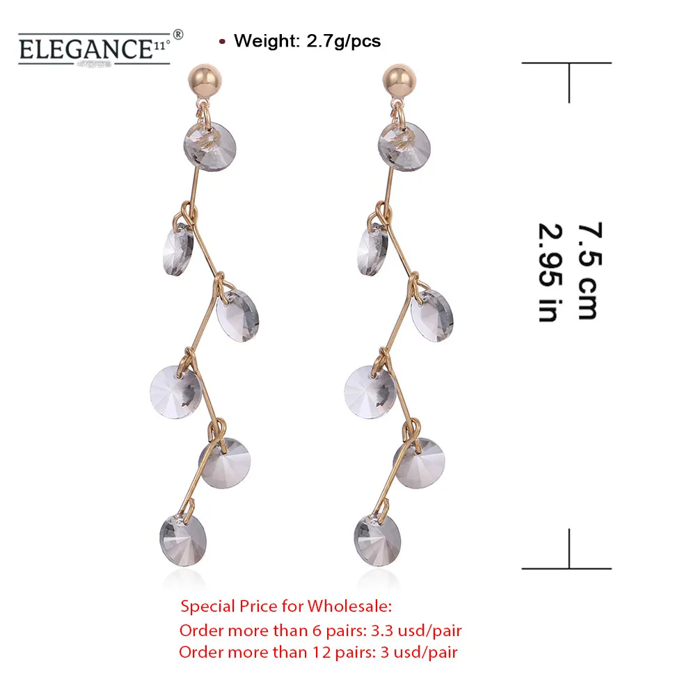 

ELEGANCE11 Women Crystal Earring Long Studs Transparent Crystals Earrings for Party Fashion Jewelry Gift for Girls Wholesale