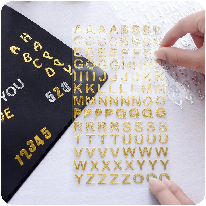 6 шт./лот золотые и серебряные мерцающие наклейки с цифрами буквами для книги фото