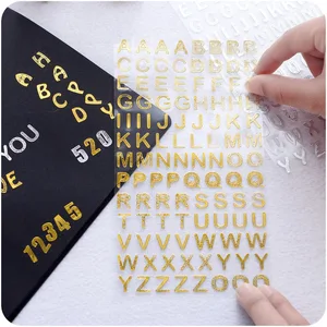 Наклейки с цифрами и алфавитами, 6 шт.лот, золотистые и Серебристые мерцающие наклейки для книг, фотографий, телефонов, школьные принадлежности F963