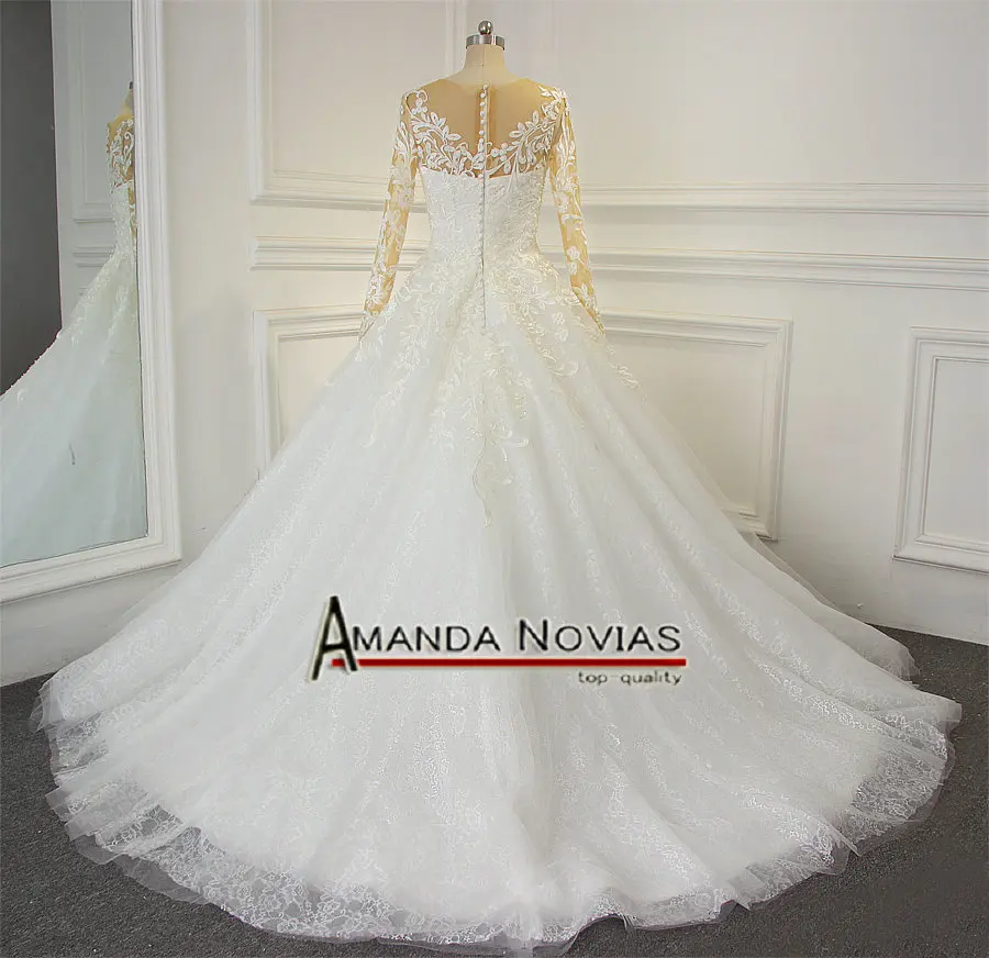 2019 г. кружевные аппликации с длинным рукавом трапециевидные свадебные платья