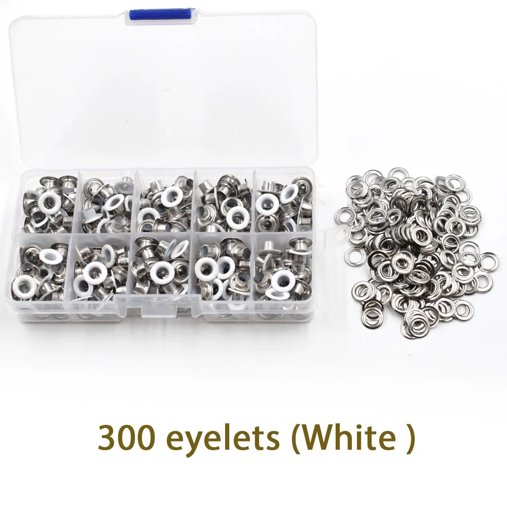 300 white 120 наборов и инструментов посылка. Цветные люверсы. Проушины с заклепками. Кукурузы. Цвет Петлица. 5 мм Разноцветные мозоли пряжки. Люверсы - Цвет: 300 white