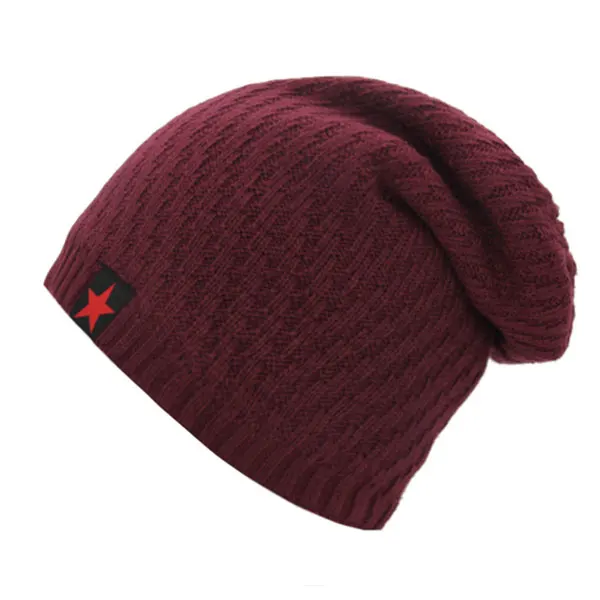 wine red Skullies Beanies, вязаная шапка для мужчин, зимние шапки для мужчин, шапка Gorras, полосатая шапочка, маска, мягкая мужская Балаклава, зимняя шапка, шапка - Color: wine red