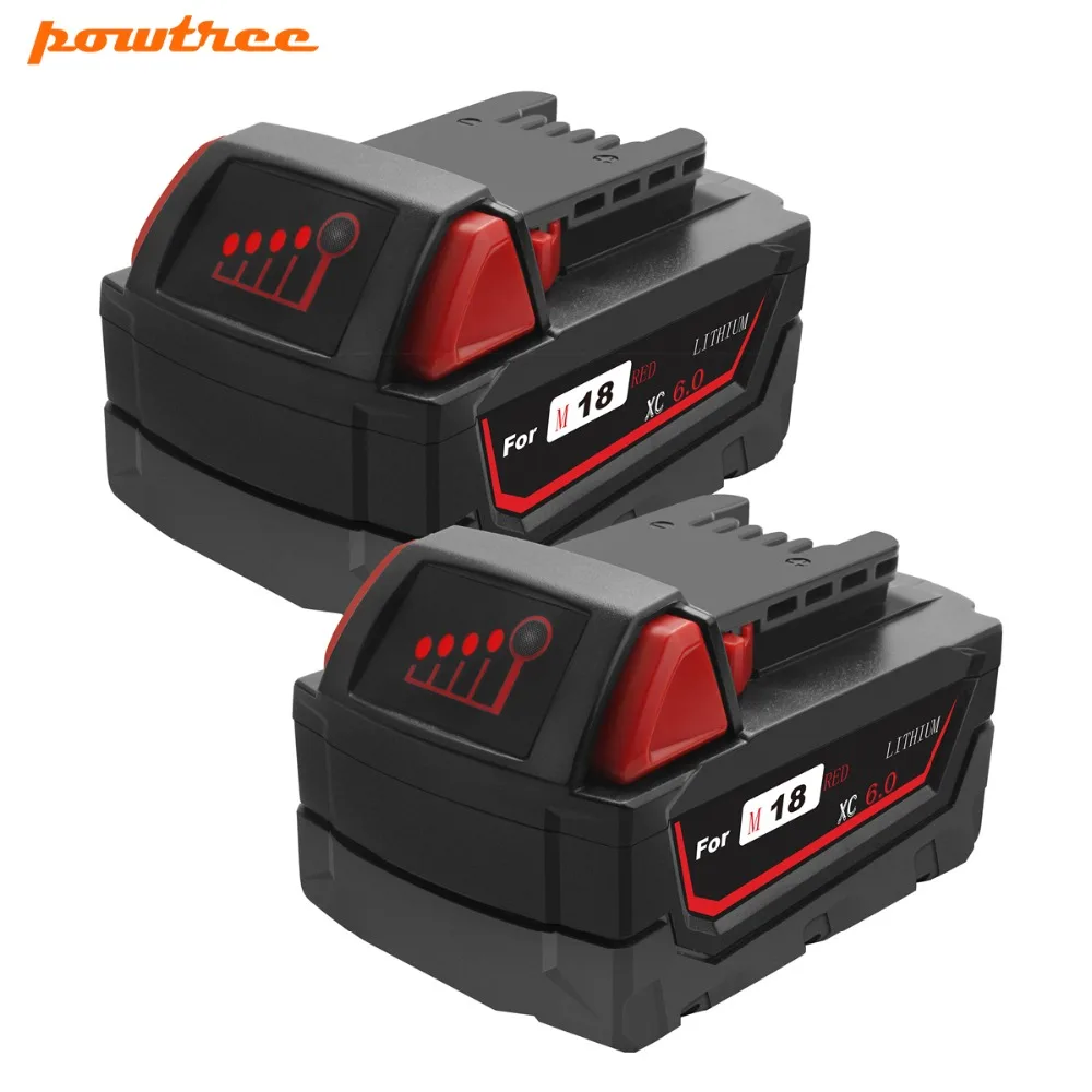 Powtree для Milwaukee 2 шт. 6000 мАч 18 в M18 электроинструменты литий ионная аккумуляторная