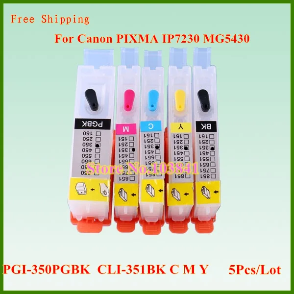 5 шт./компл. PGI350PGBK CLI351BK C M Y многоразовый картридж с чипом для принтера Canon PIXMA IP7230