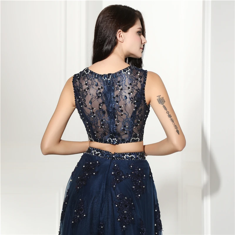 Two Pieces Evening Dresses Long 2019 Tulle Appliqued Beaded Sexy Backless Floor Length Robe De Soiree Kaftan Abendkleider | Свадьбы и