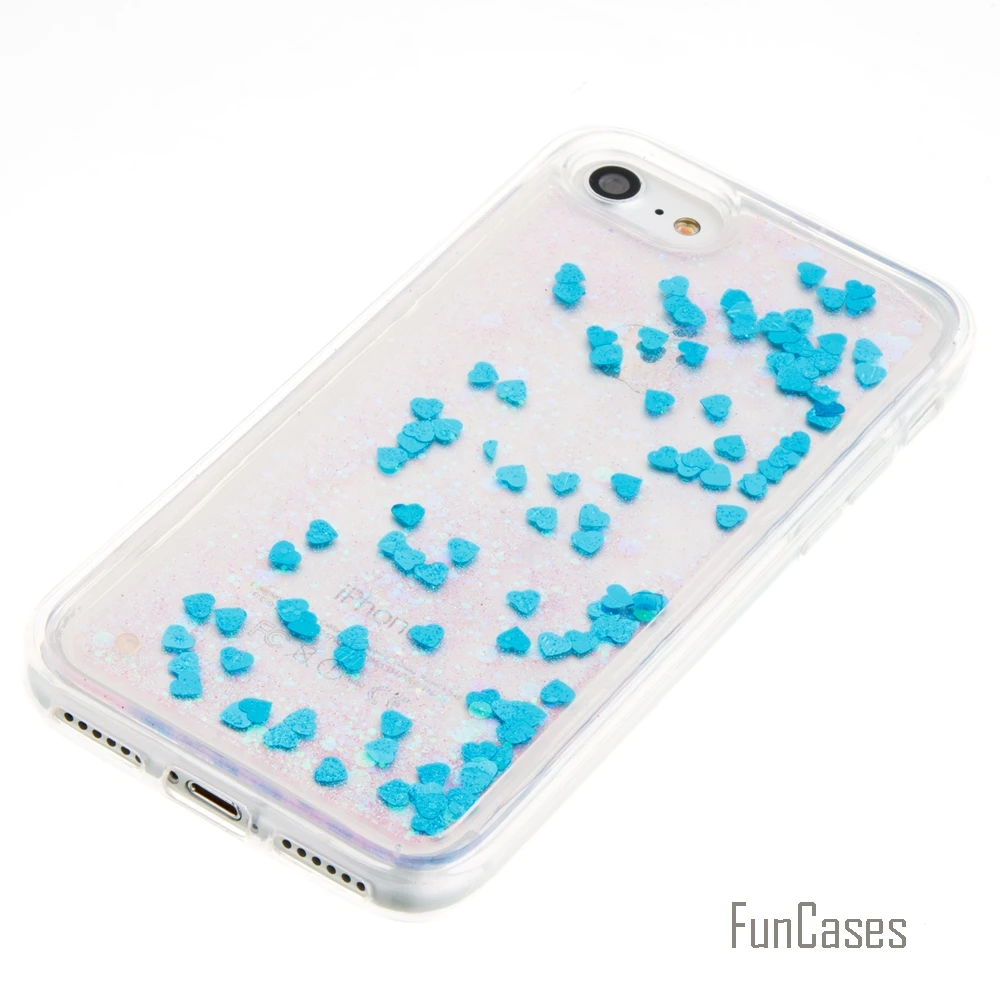 Coque Bling Love Heart Stars Мягкий ТПУ чехол для телефона iPhone 7 Funda Quicksand сотовый Чехол Plus
