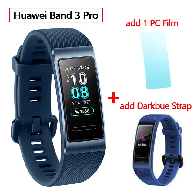 3pro Blue add Blue huawei Band 3 Pro gps Amoled 0,95 'Полноцветный Сенсорный Водонепроницаемый металлический браслет с датчиком сердечного ритма - Цвет: 3pro Blue add Blue