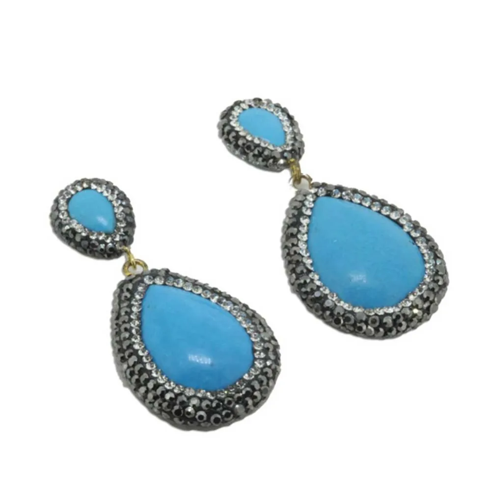 Женские серьги-капли Geode натуральные синие камни друга за стразы ювелирное