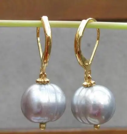 

Free shipping huge AAA 10-11mm White Baroque Pearl Earrings 14K/20 YELLOW HOOK