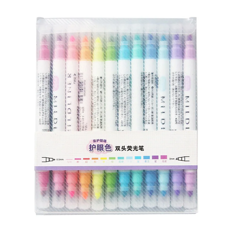 1 set with 12 colors 12 цветов/набор, милые ручки mildliner, хайлайтер, двойная двухглавая флуоресцентная ручка, авторучка для рисования, канцелярские принадлежности, школьные принадлежности - Цвет: 1 set with 12 colors
