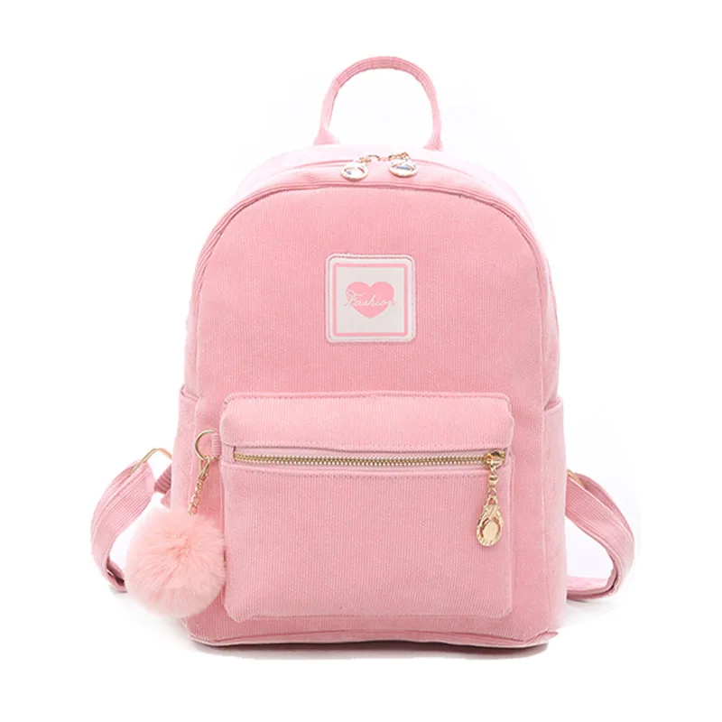 Pink Модные женские рюкзаки, школьные сумки, сумка через плечо, милый вельветовый рюкзак с помпонами, женские сумки на молнии для девочек, Mochila, новинка, XA265H - Цвет: Pink