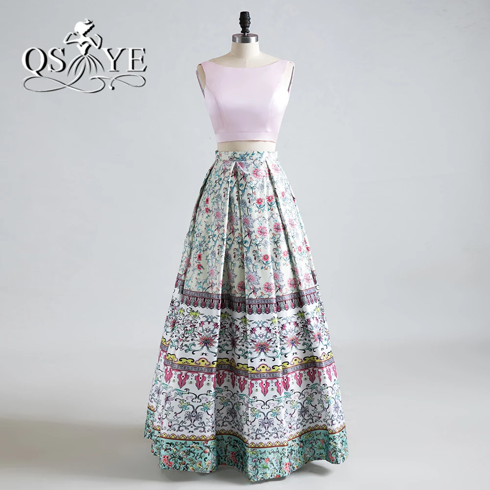 2017 новые модные 3D цветочные принты цветы из двух частей Длинные Выпускные платья