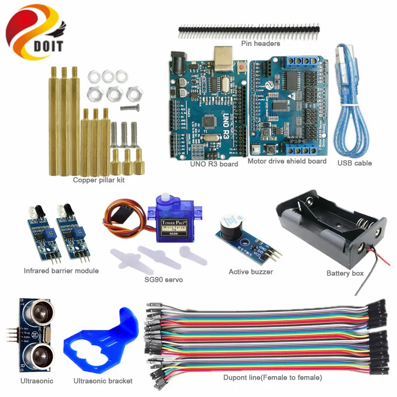 DOIT 1 Набор для избежания помех Arduino робот бак с платой UNO R3 + плата привода