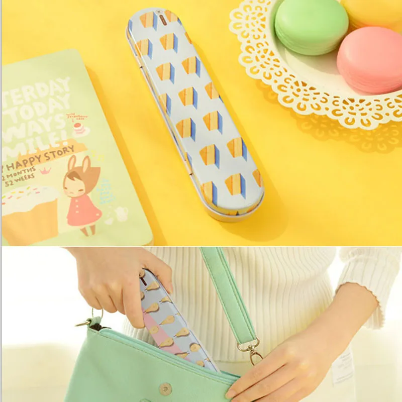 Cake Длинные креативные модные пеналы для карандашей прямоугольная коробка для карандашей фруктовый дизайн мини-школьная офисная ручка коробка фруктовое яйцо торт канцелярские чехлы - Цвет: Cake