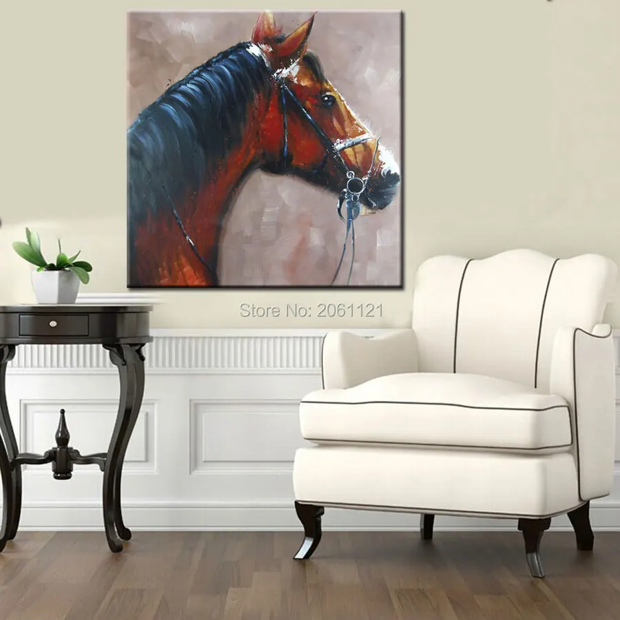 Ручная роспись на холсте Масляные картины черная коричневая лошадь картина