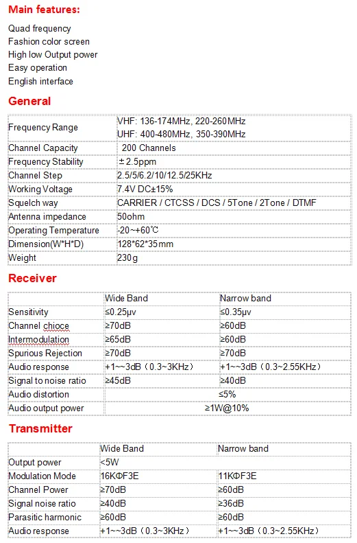 QYT Quad Band портативная приёмопередаточная радиоустановка KT-8R 4 полосным открытый домофон KT 8R УФ 2 way Радио KT8R цвет Отображение времени в трех режимах 5 Вт трансивер