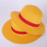 2pcs yellow straw hat anime cosplay hats japanese one piece luffy hat cartoon cap cute solid caps party supplies
