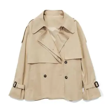 Хаки Большой размер, Женский Повседневный Короткий плащ цвета хаки, британский стиль, модная двубортная Весенняя ветровка, женская Свободная верхняя одежда - Цвет: Хаки